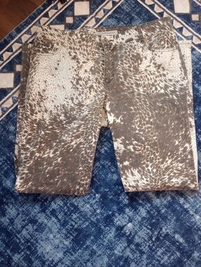 Chico's Abstract Speckled Print Denim Pants in Brown and Cream